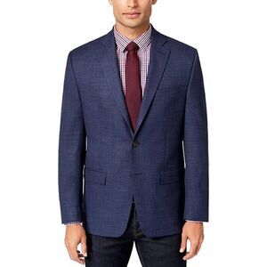 Ralph Lauren Mens Sport Coat Blazer Two Button Navy Blue Plaid Wool 42R Classic